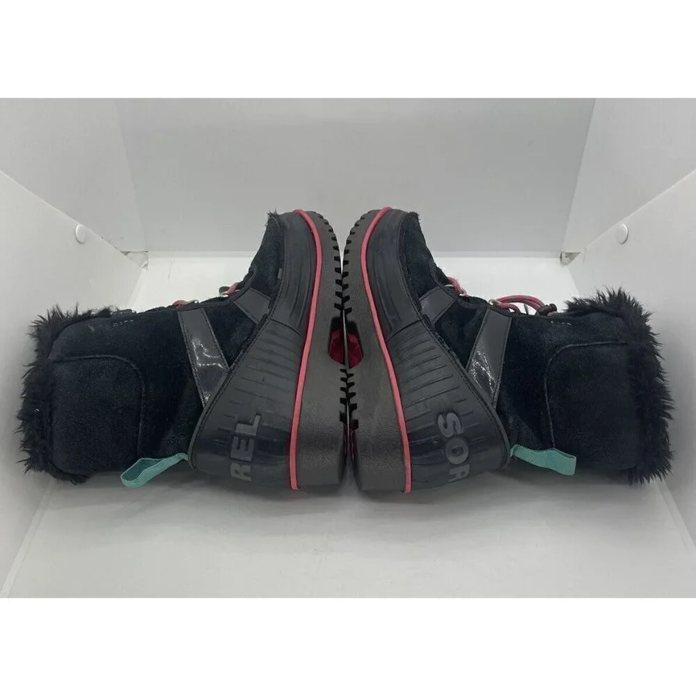 Sorel NY2417-010 Black Rubber Suede Leather Lace Ankle Snow Boots Youth Size 5